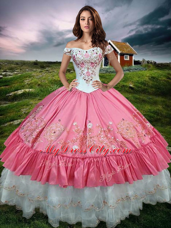 Spectacular Hot Pink Sleeveless Taffeta Lace Up Quinceanera Gown for Military Ball and Sweet 16 and Quinceanera