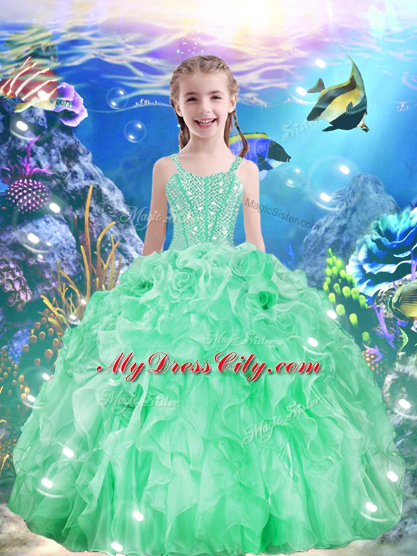 Romantic Apple Green Lace Up Sweetheart Beading and Ruffles Sweet 16 Dress Organza Sleeveless