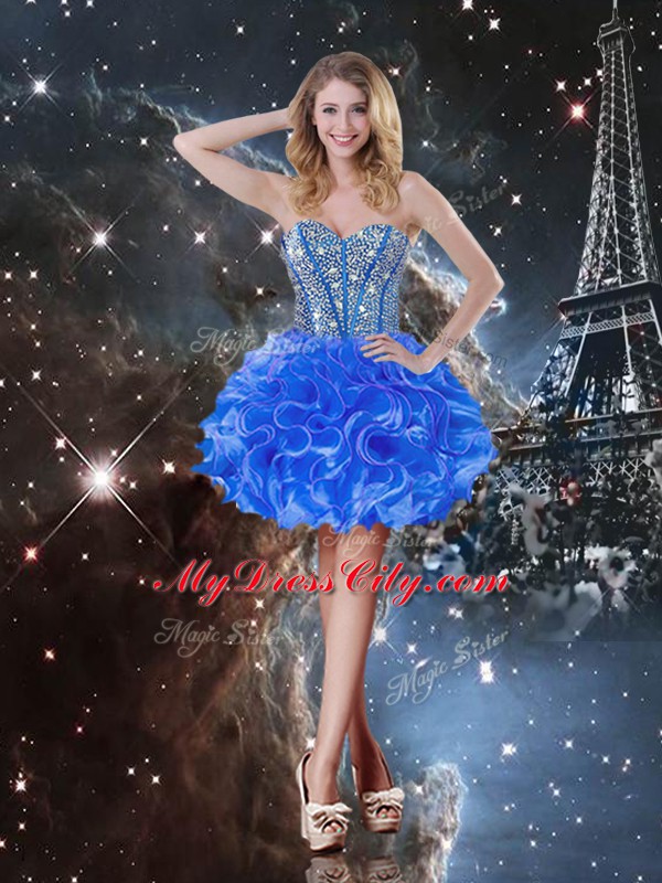 Royal Blue Sleeveless Floor Length Beading and Ruffles Lace Up Sweet 16 Quinceanera Dress