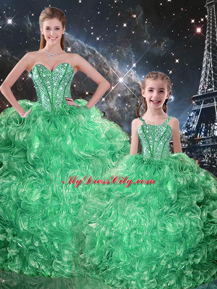 Sweetheart Sleeveless Organza Vestidos de Quinceanera Beading and Ruffles Lace Up