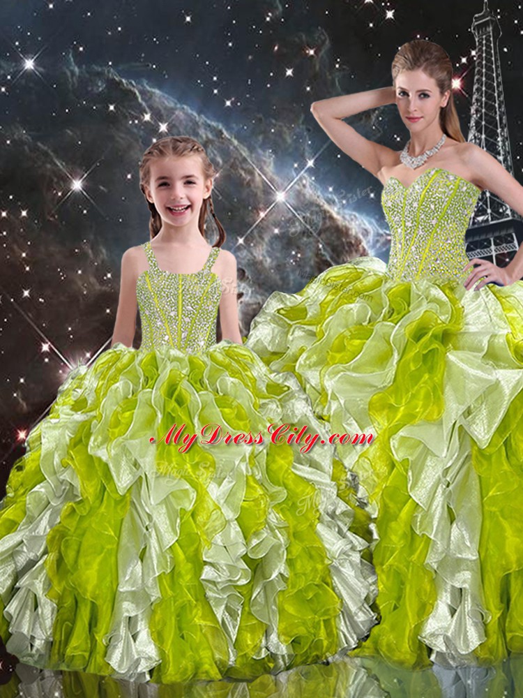 Popular Organza Sweetheart Sleeveless Lace Up Beading and Ruffles Sweet 16 Dresses in Multi-color