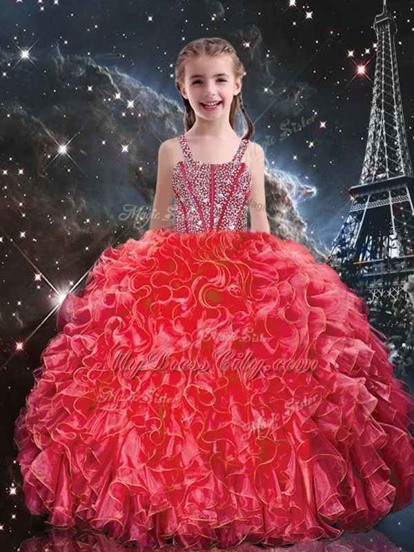 Adorable Ball Gowns Quinceanera Dress Coral Red Sweetheart Organza Sleeveless Floor Length Lace Up