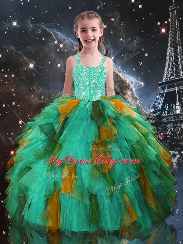 Glorious Turquoise Sleeveless Tulle Lace Up Party Dress for Quinceanera and Wedding Party