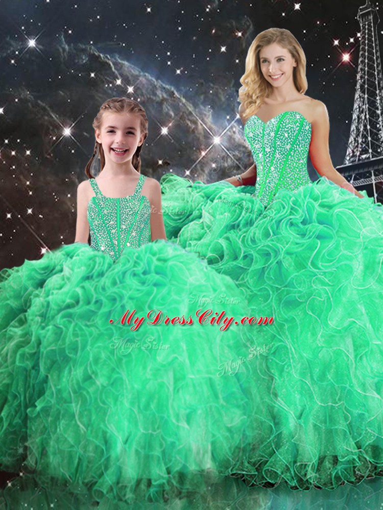 Sumptuous Floor Length Ball Gowns Sleeveless Green Sweet 16 Dresses Lace Up