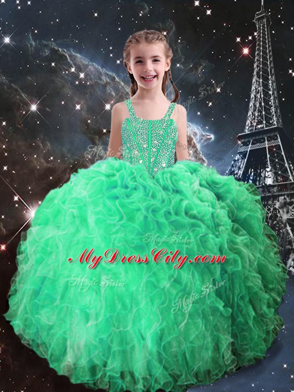 Sumptuous Floor Length Ball Gowns Sleeveless Green Sweet 16 Dresses Lace Up