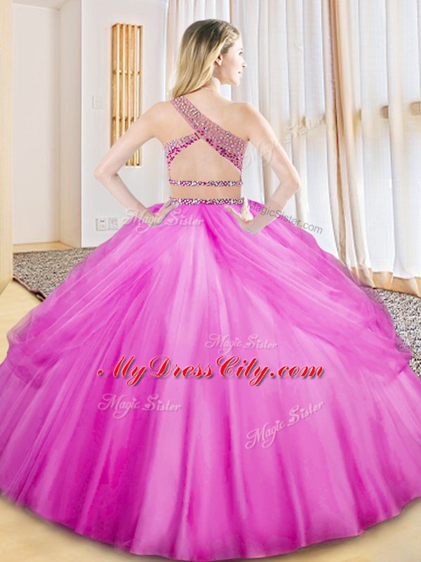 Captivating Floor Length Coral Red Sweet 16 Dresses Tulle Sleeveless Beading and Ruching and Pick Ups