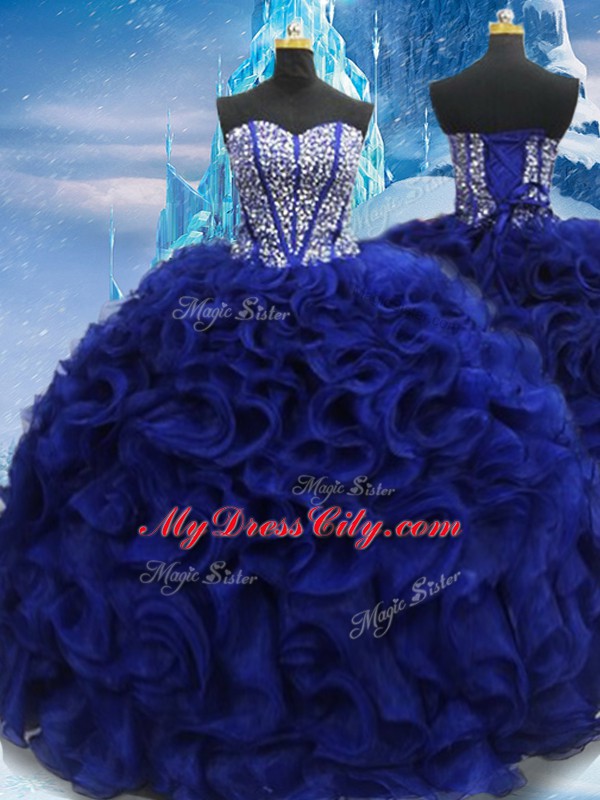 Royal Blue Sleeveless Beading Floor Length Sweet 16 Quinceanera Dress