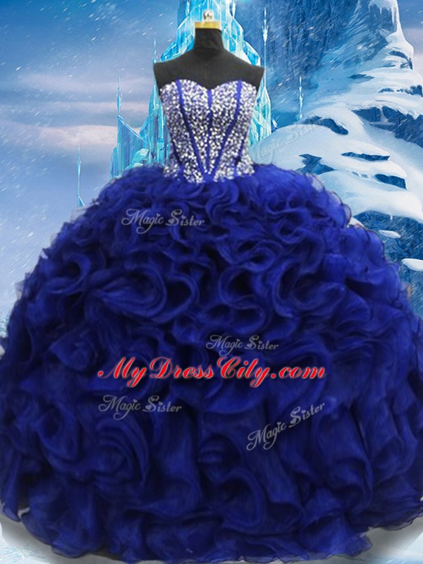 Royal Blue Sleeveless Beading Floor Length Sweet 16 Quinceanera Dress