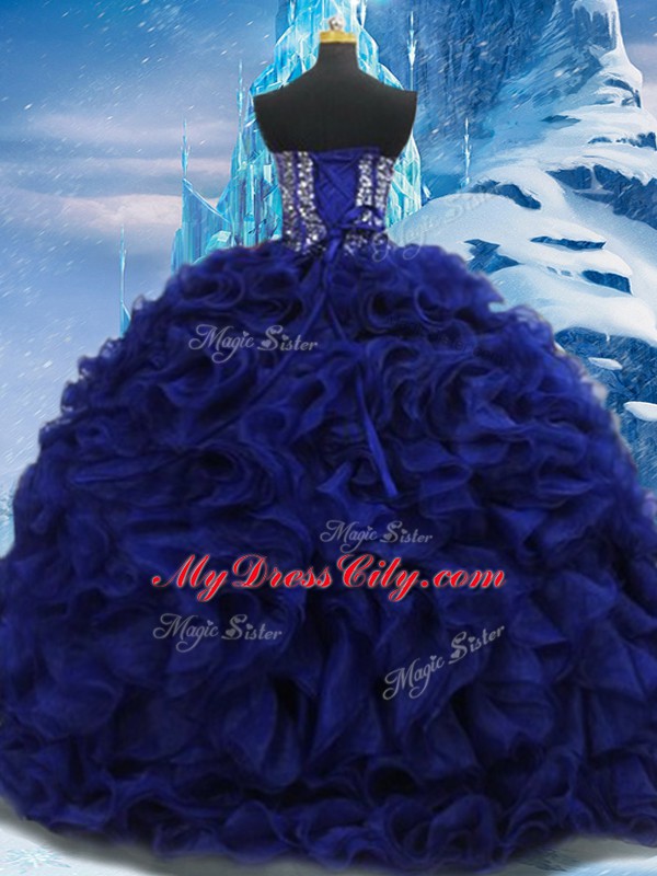 Royal Blue Sleeveless Beading Floor Length Sweet 16 Quinceanera Dress