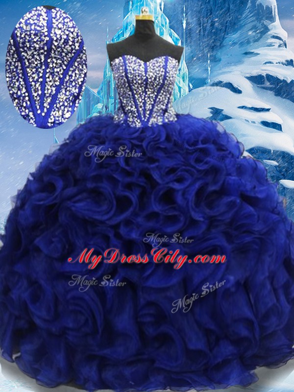 Royal Blue Sleeveless Beading Floor Length Sweet 16 Quinceanera Dress