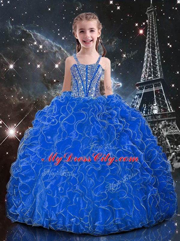 Enchanting Blue Sweet 16 Quinceanera Dress Military Ball and Sweet 16 and Quinceanera with Beading and Ruffles Sweetheart Sleeveless Lace Up