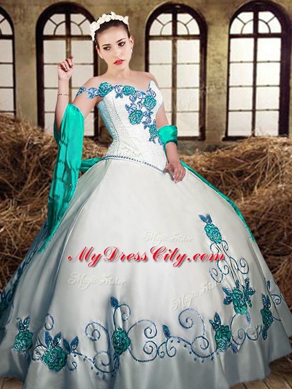 Taffeta Sleeveless Floor Length Ball Gown Prom Dress and Embroidery