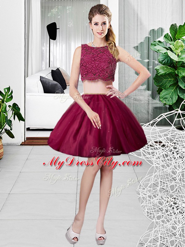 Adorable Two Pieces Quinceanera Gown Fuchsia Scoop Tulle Sleeveless Floor Length Zipper