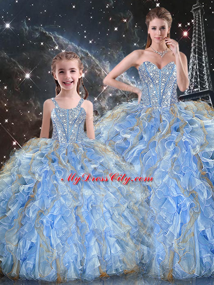 Sophisticated Floor Length Light Blue Sweet 16 Dress Sweetheart Sleeveless Lace Up