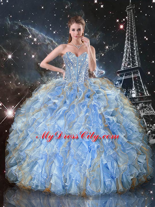 Sophisticated Floor Length Light Blue Sweet 16 Dress Sweetheart Sleeveless Lace Up