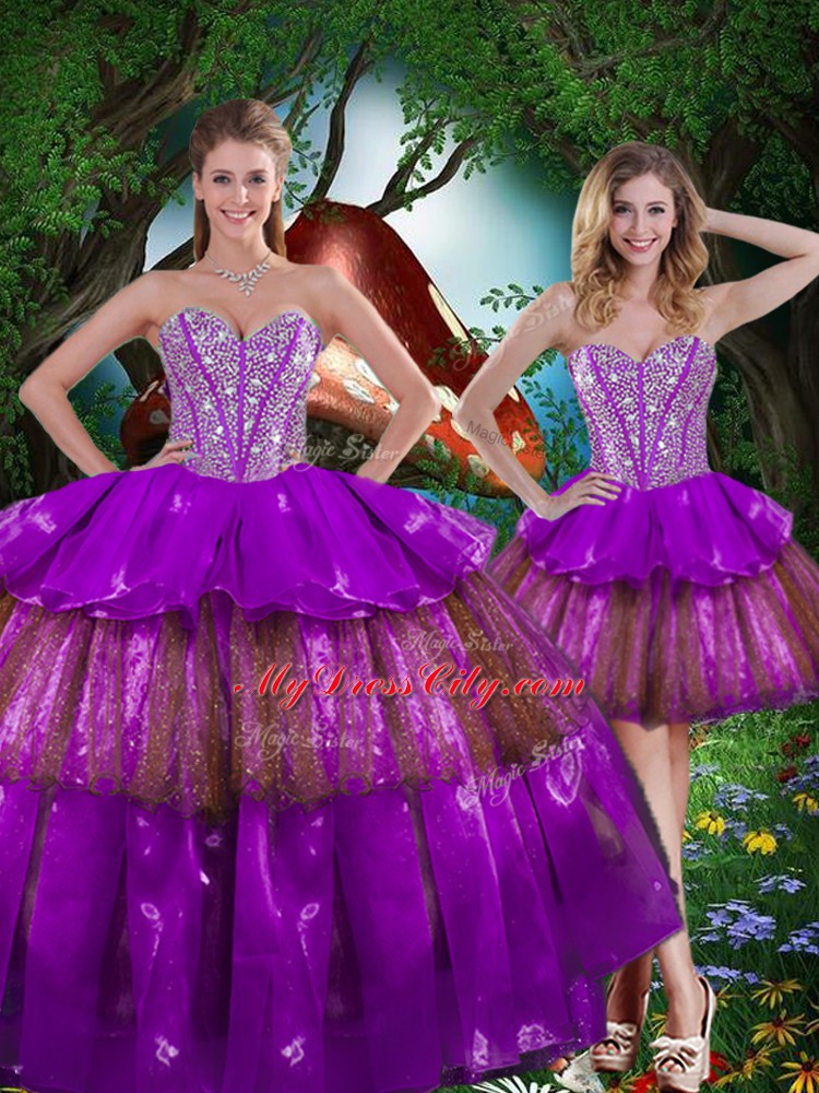 Classical Ball Gowns Sweet 16 Dress Multi-color Sweetheart Organza Sleeveless Floor Length Lace Up