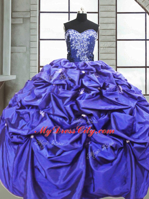 Custom Made Sleeveless Floor Length Beading and Pick Ups Lace Up Ball Gown Prom Dress with Purple