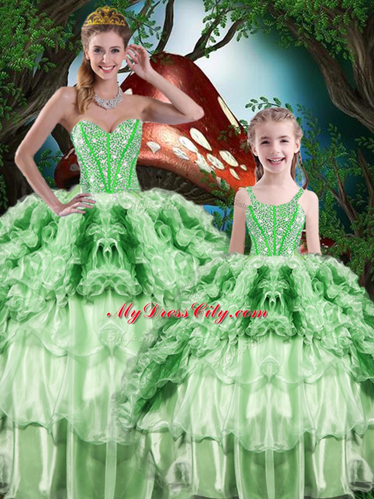 Sleeveless Beading and Ruffles and Ruffled Layers Lace Up Sweet 16 Dresses