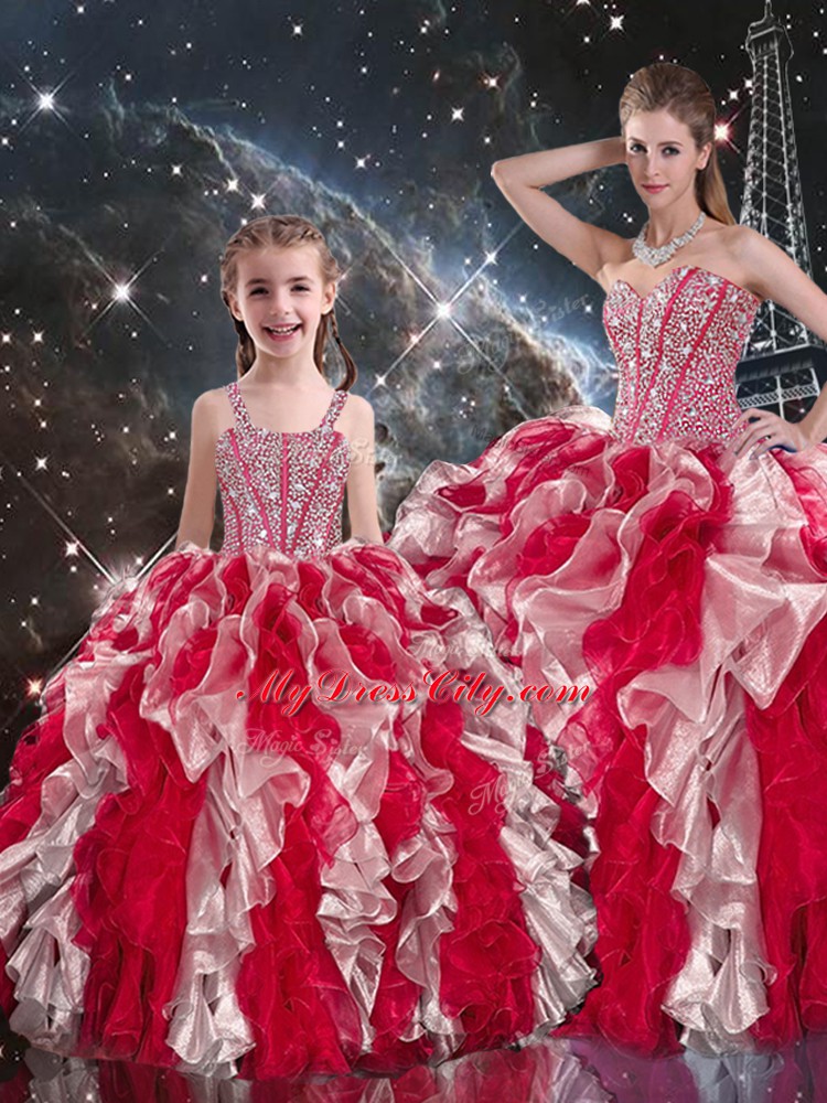 Stunning Multi-color Ball Gowns Beading and Ruffles Sweet 16 Quinceanera Dress Lace Up Organza Sleeveless Floor Length