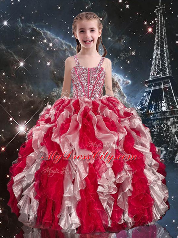 Stunning Multi-color Ball Gowns Beading and Ruffles Sweet 16 Quinceanera Dress Lace Up Organza Sleeveless Floor Length