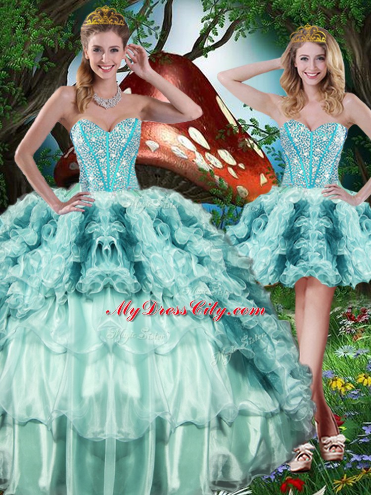 Extravagant Beading and Ruffles and Ruffled Layers Sweet 16 Dresses Multi-color Lace Up Sleeveless Floor Length