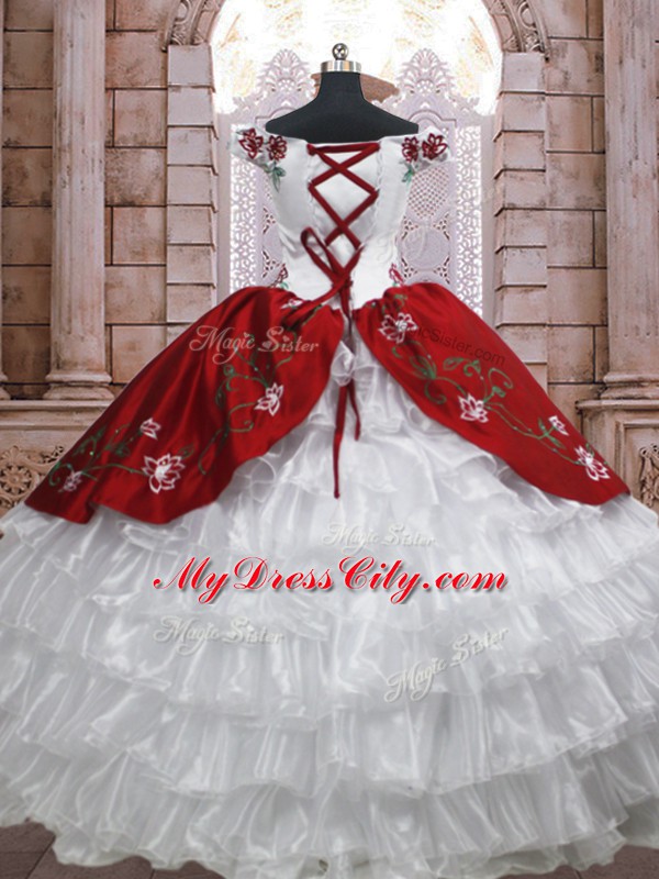 Customized Taffeta Sleeveless Floor Length Ball Gown Prom Dress and Embroidery and Ruffled Layers