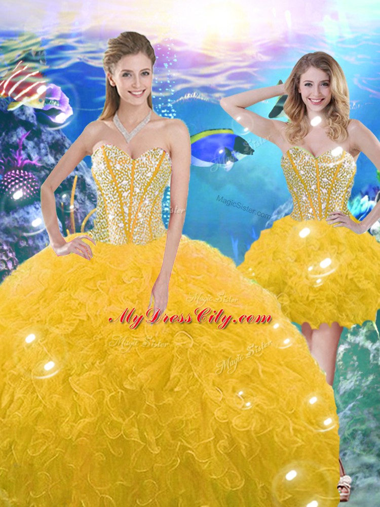 Fantastic Ball Gowns Sweet 16 Quinceanera Dress Gold Sweetheart Organza Sleeveless Floor Length Lace Up