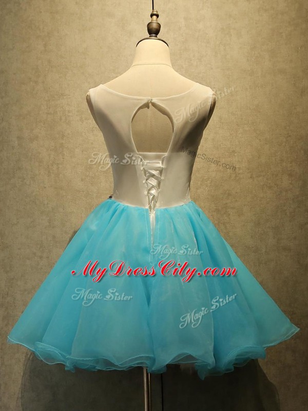 Baby Blue Scoop Neckline Embroidery Prom Party Dress Sleeveless Lace Up