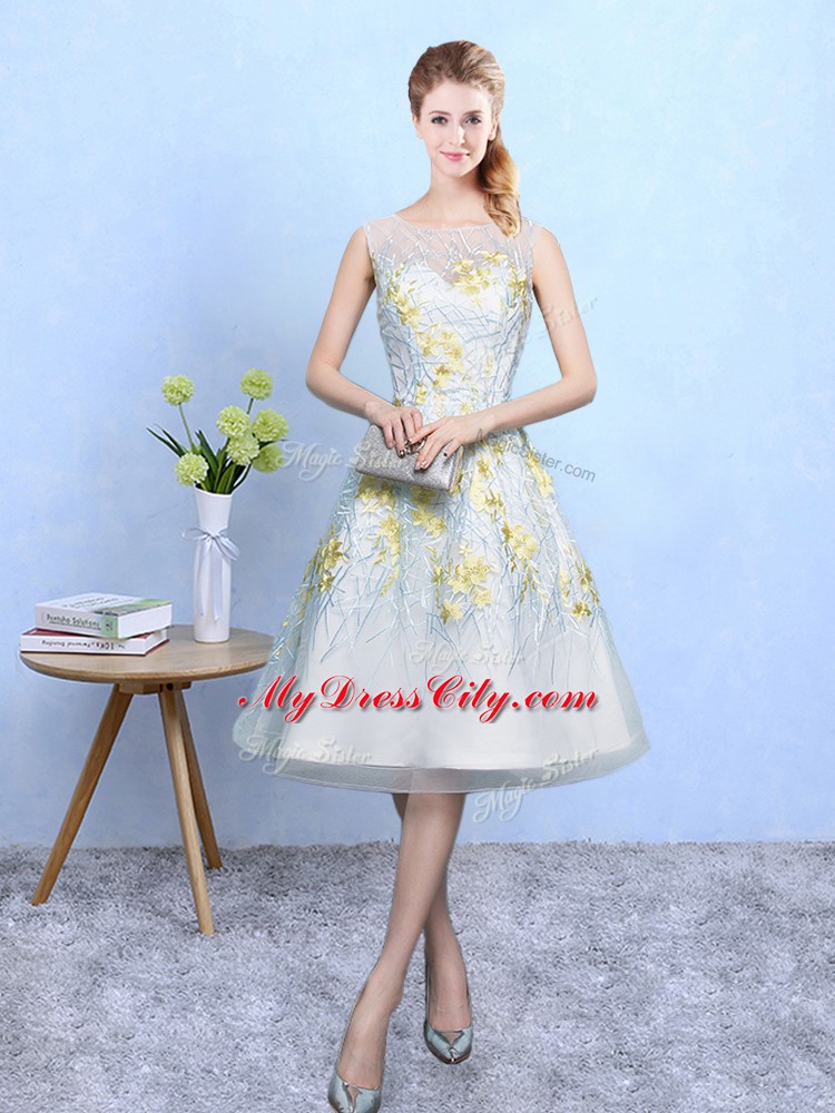 Adorable Sleeveless Zipper Knee Length Embroidery Bridesmaids Dress