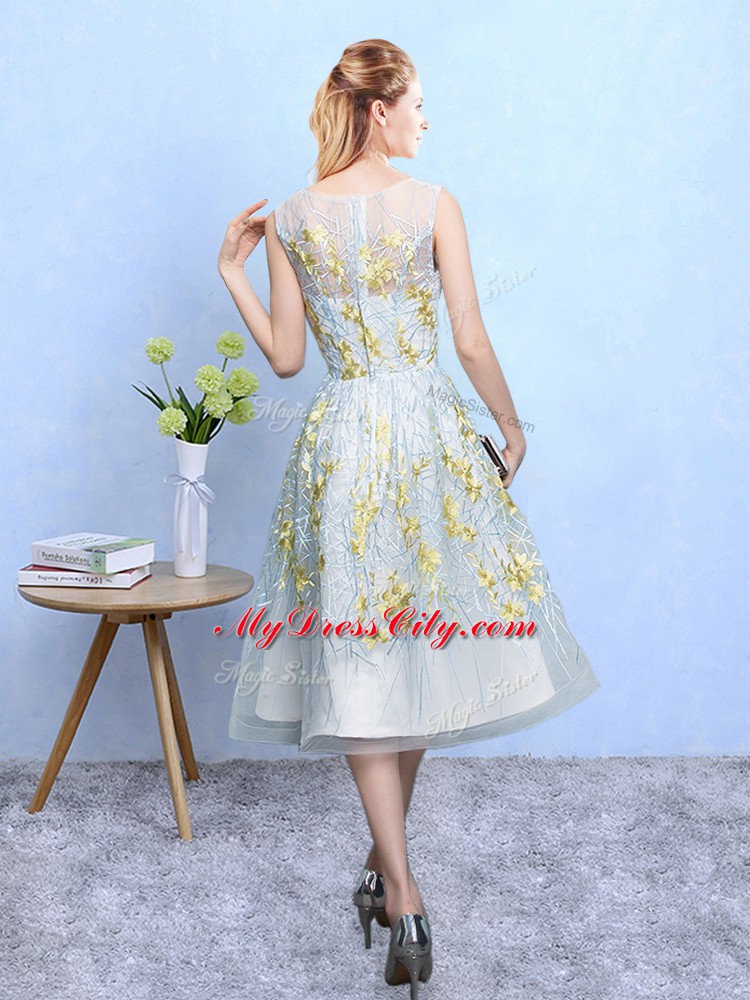 Adorable Sleeveless Zipper Knee Length Embroidery Bridesmaids Dress