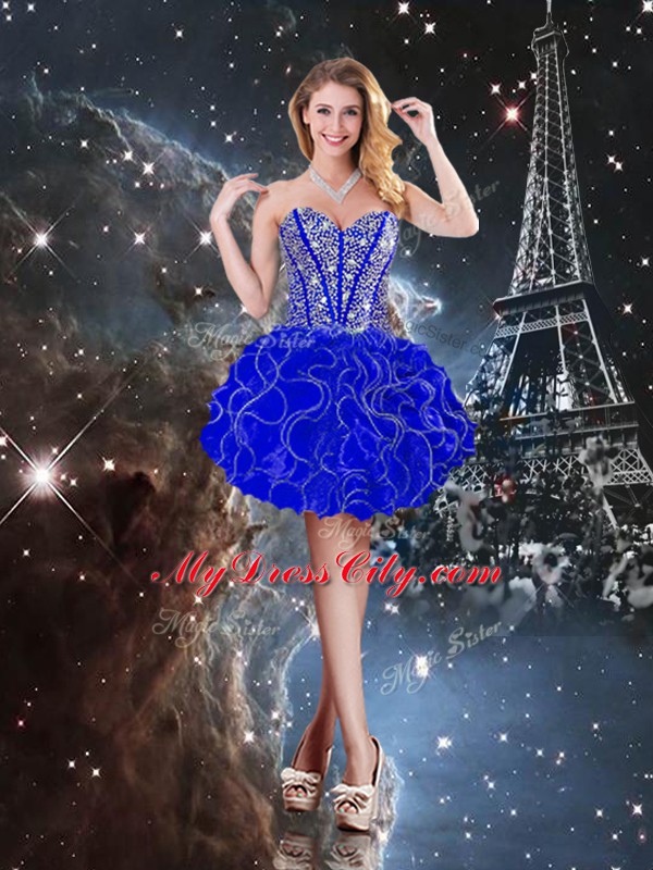 Cute Royal Blue Ball Gowns Beading and Ruffles Sweet 16 Dress Lace Up Organza Sleeveless Floor Length