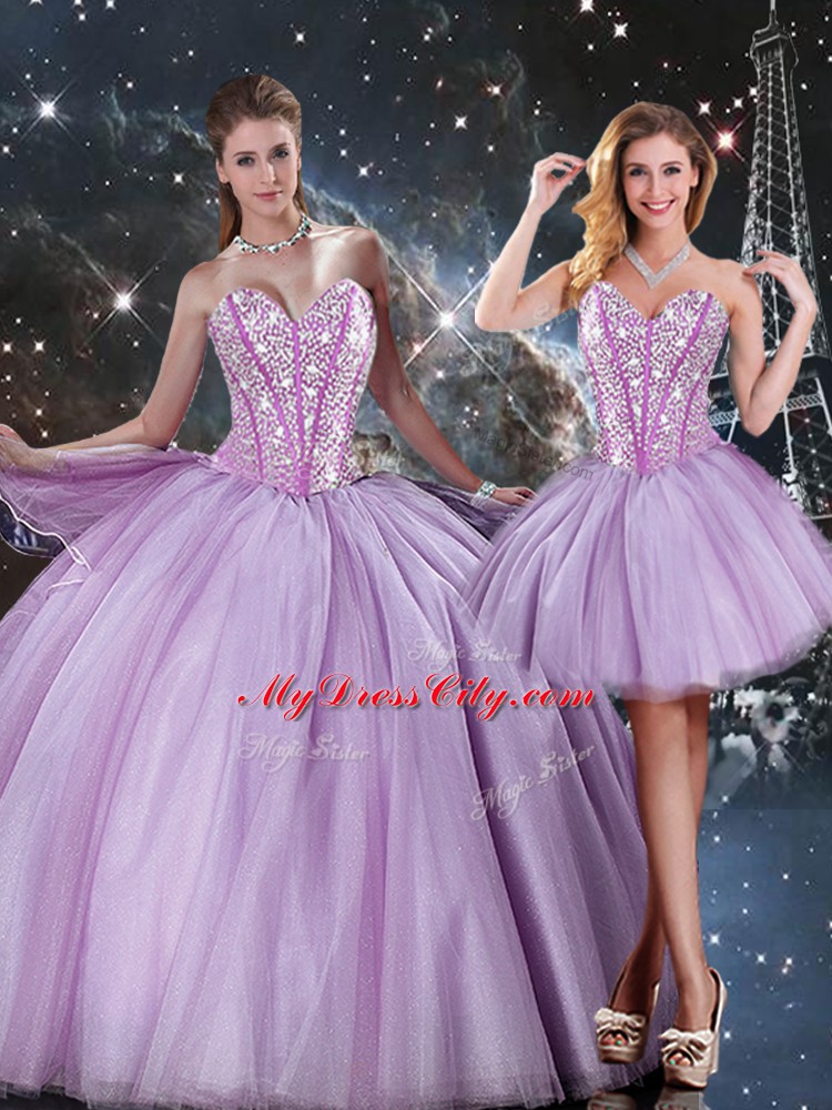 Ball Gowns Sweet 16 Dresses Lavender Sweetheart Tulle Sleeveless Floor Length Lace Up