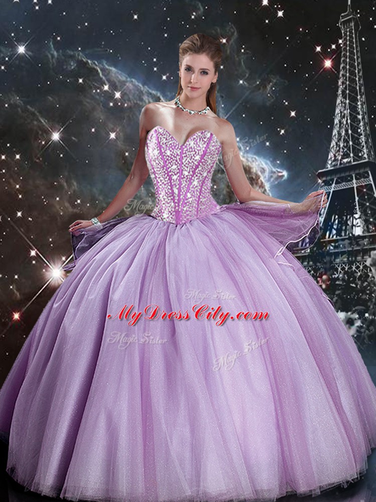 Ball Gowns Sweet 16 Dresses Lavender Sweetheart Tulle Sleeveless Floor Length Lace Up