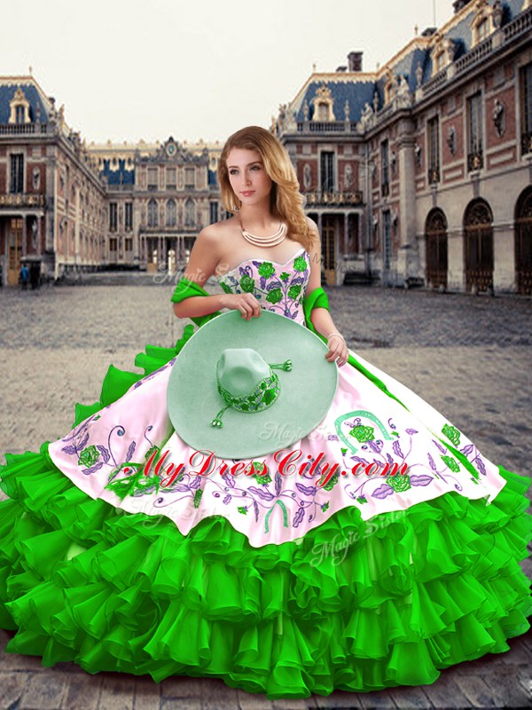 Vintage Ball Gowns Quinceanera Dress Green Sweetheart Organza and Taffeta Sleeveless Floor Length Lace Up