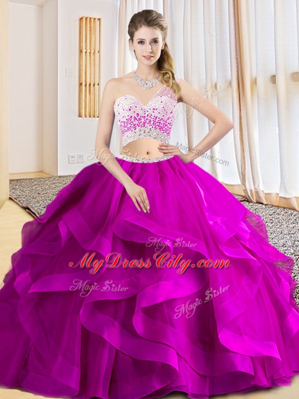 Floor Length Fuchsia Quinceanera Dresses One Shoulder Sleeveless Criss Cross