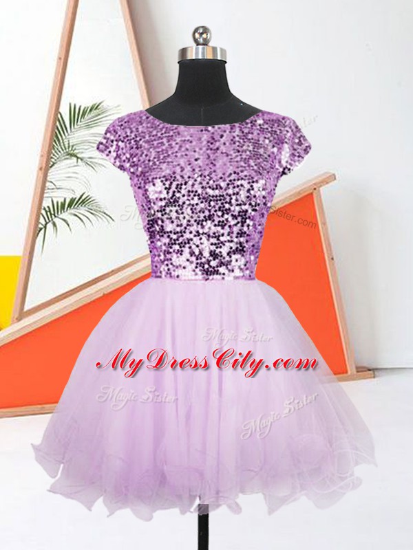 Fabulous Mini Length Lilac Prom Dress Bateau Sleeveless Lace Up