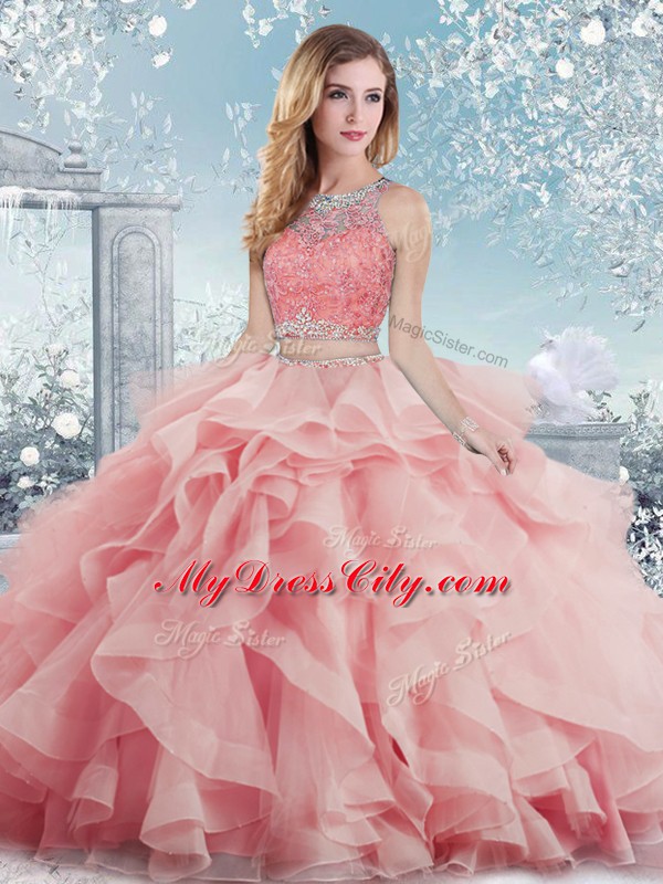 Best Baby Pink Clasp Handle Vestidos de Quinceanera Beading and Ruffles Sleeveless Floor Length