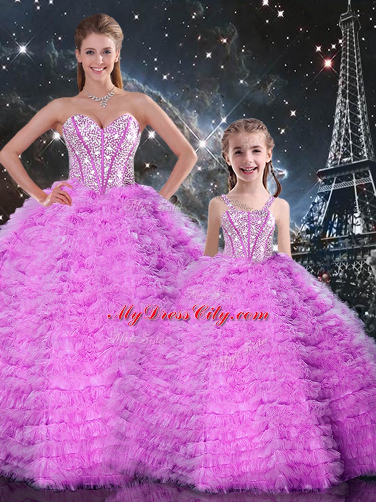 Comfortable Fuchsia Sleeveless Tulle Lace Up Sweet 16 Dress for Military Ball and Sweet 16 and Quinceanera