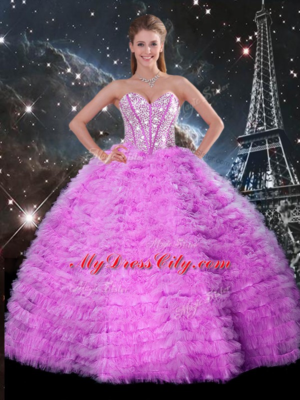 Comfortable Fuchsia Sleeveless Tulle Lace Up Sweet 16 Dress for Military Ball and Sweet 16 and Quinceanera