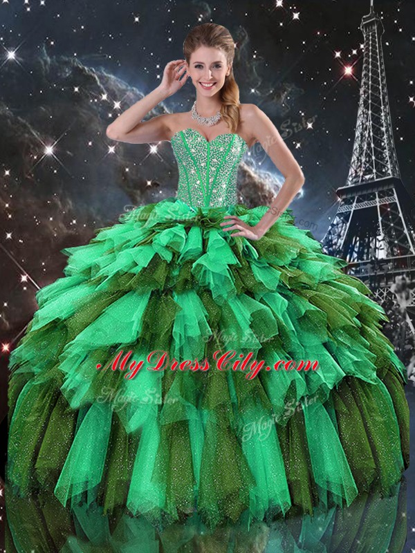 Multi-color Ball Gowns Ruffles and Ruffled Layers Sweet 16 Quinceanera Dress Lace Up Organza Sleeveless Floor Length