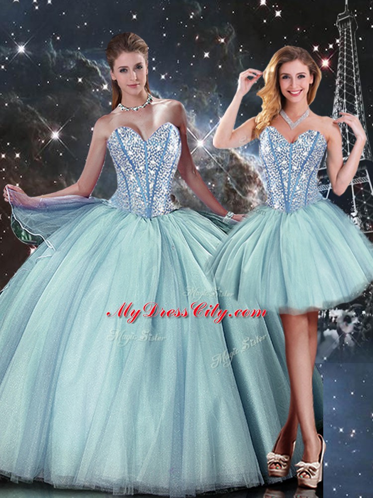 Ideal Light Blue Sweet 16 Dresses Military Ball and Sweet 16 and Quinceanera with Beading Sweetheart Sleeveless Lace Up