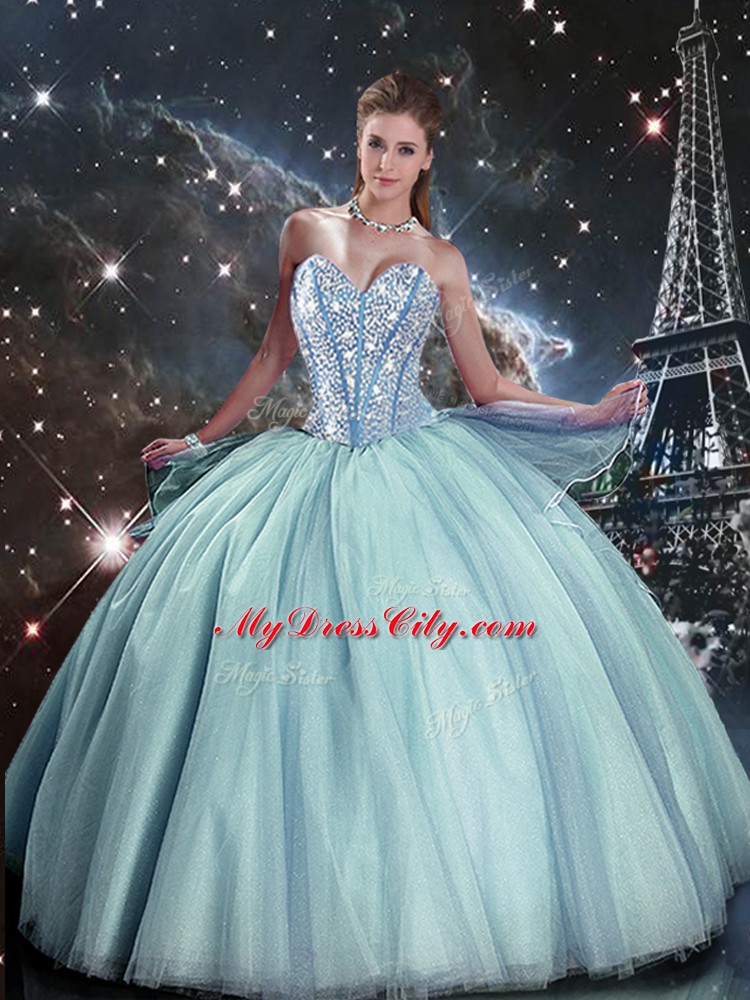 Ideal Light Blue Sweet 16 Dresses Military Ball and Sweet 16 and Quinceanera with Beading Sweetheart Sleeveless Lace Up