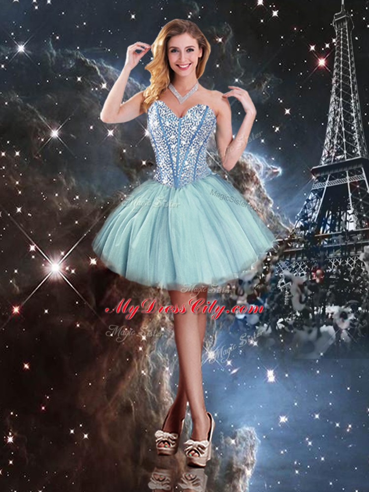 Ideal Light Blue Sweet 16 Dresses Military Ball and Sweet 16 and Quinceanera with Beading Sweetheart Sleeveless Lace Up