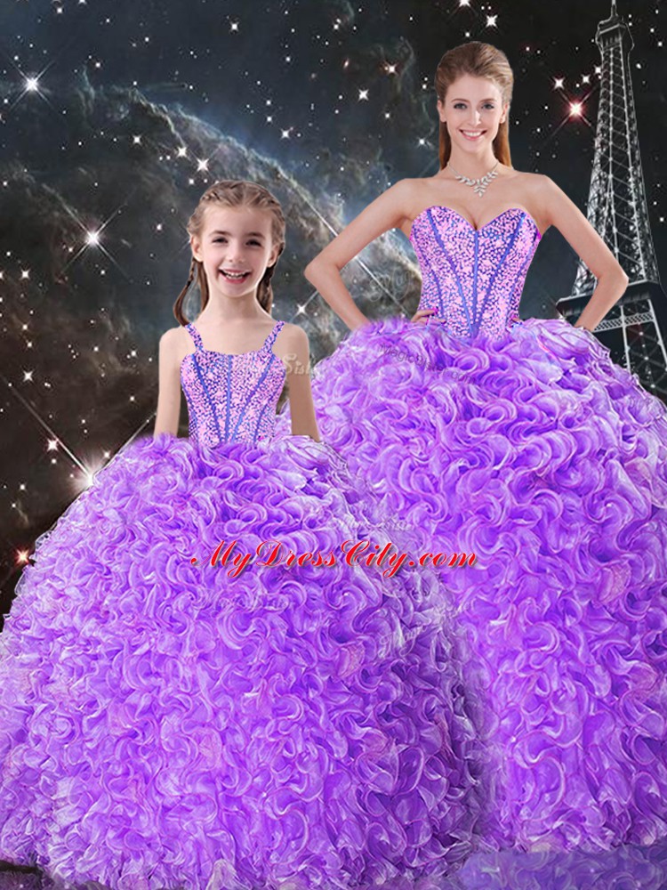 Lavender Ball Gowns Organza Sweetheart Sleeveless Beading and Ruffles Floor Length Lace Up 15 Quinceanera Dress