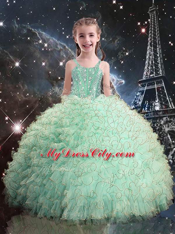 High Quality Turquoise Sleeveless Organza Lace Up Glitz Pageant Dress for Quinceanera and Wedding Party