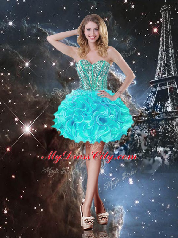 Amazing Aqua Blue Lace Up Ball Gown Prom Dress Beading and Ruffles Sleeveless Floor Length