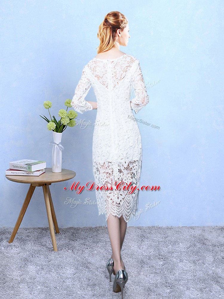 Designer White Scoop Zipper Lace Dama Dress 3 4 Length Sleeve