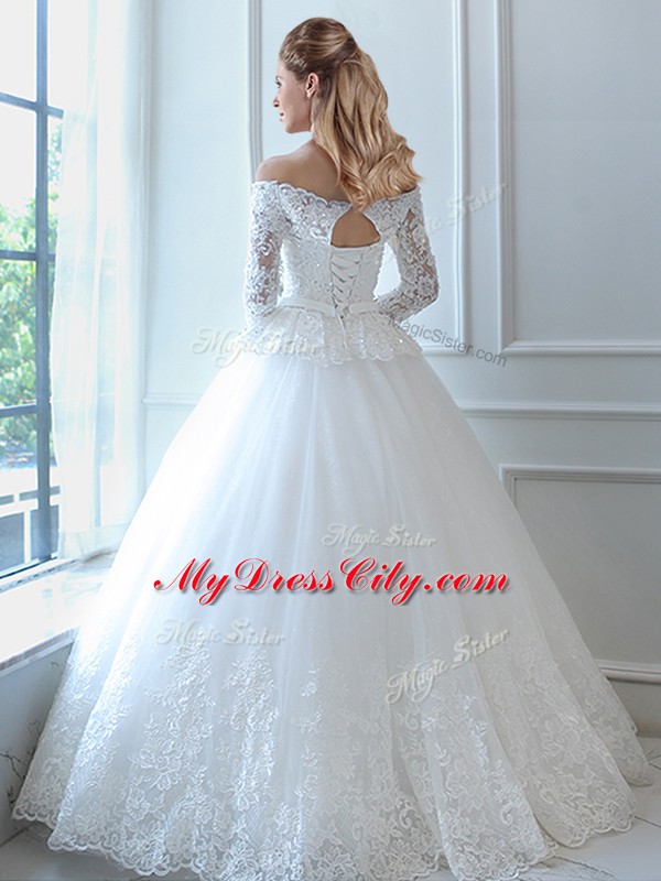 New Style Sleeveless Floor Length Lace and Appliques Lace Up Wedding Gowns with White