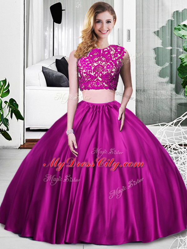 Lace and Ruching Quinceanera Dresses Fuchsia Zipper Sleeveless Floor Length