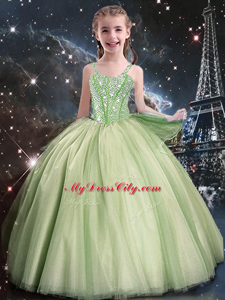 Artistic Yellow Green Ball Gowns Sweetheart Sleeveless Tulle Floor Length Lace Up Beading Quinceanera Gown